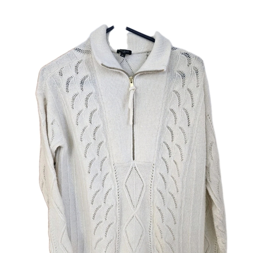 Talbots Ivory Knit Sweater with Zip Collar